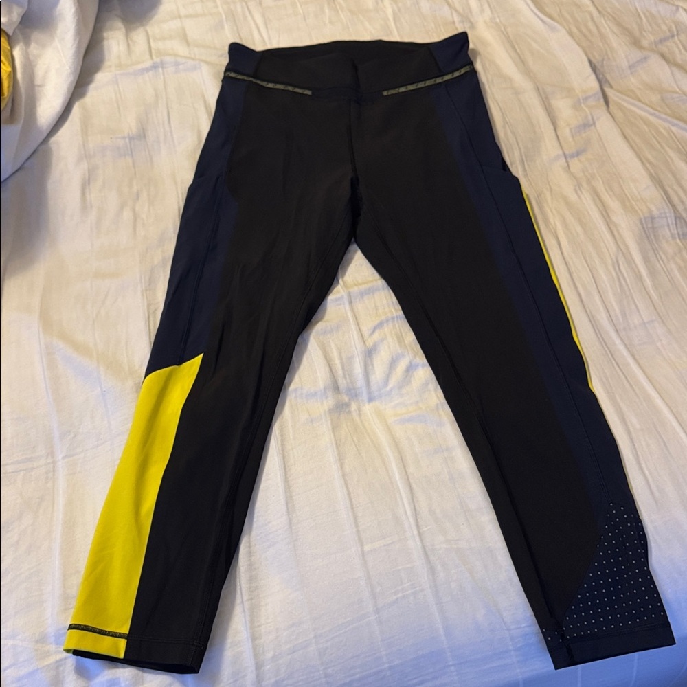 ROKSANDA Lululemon Black Leggings with Yellow and Navy
